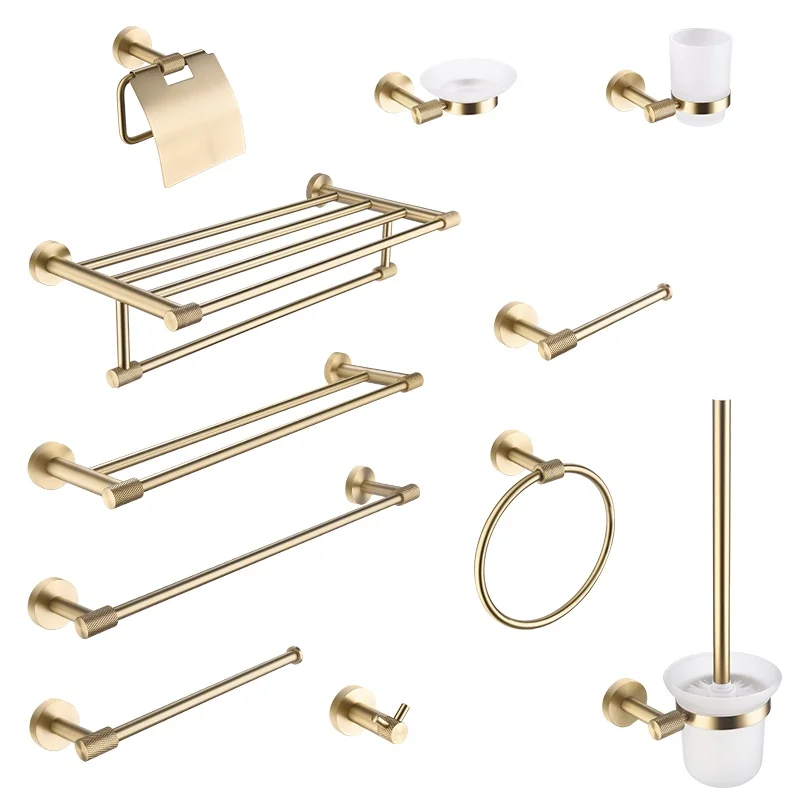

Brushed Gold Bathroom Accessories Towel Holder Cup Holder Towel Ring Hanger Paper Holder Toilet Brush Holder Coat Hook