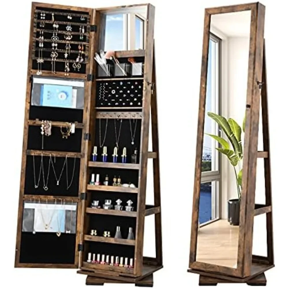 

360° Rotating' Jewelry Armoire with Lockable,Full Length Mirror Large Capacity Jewelry Organizer Armoire,Floor Standing Mirror