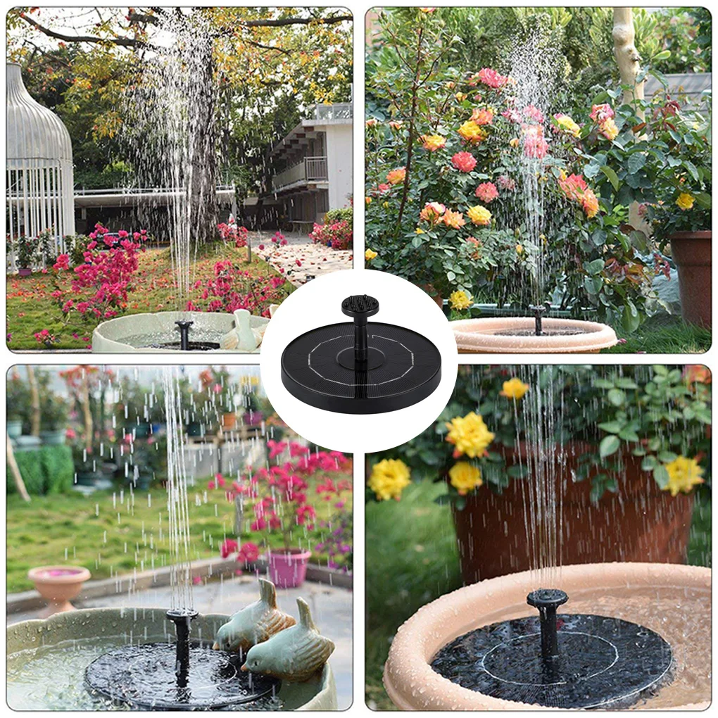 Solar Powered Water Fountain Pond Pool Patio Decorative Water Sprinkler with 4 Nozzles, 1W