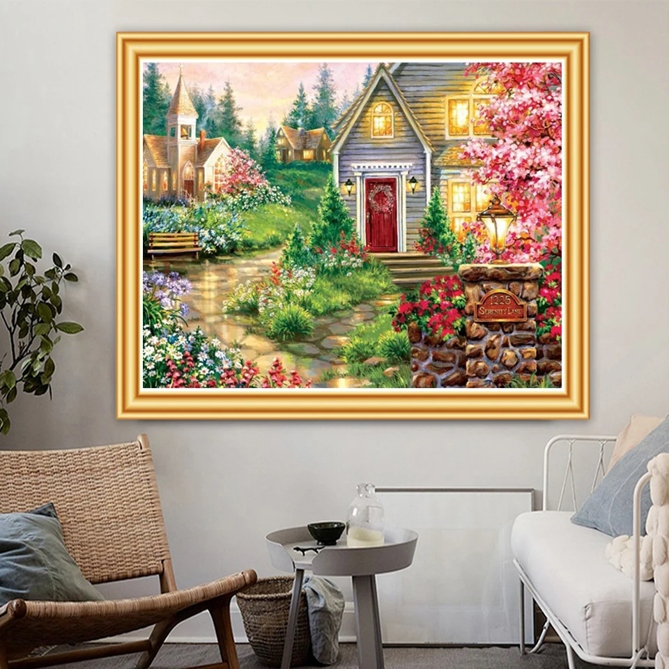 5D AB Diamond Painting Landscape Garden House Square Diamond Embroidery Set Diamond Mosaic Art Picture Home Decoration Gift