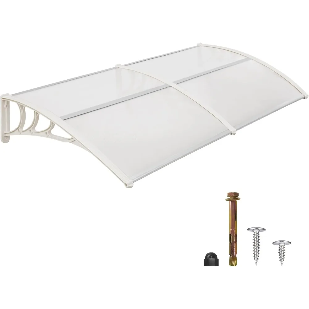 Toldo para ventana de 116 pulgadas / 78 pulgadas / 39 pulgadas, toldo para puerta de Patio de hoja hueca de policarbonato para exteriores (40 ''x 80'', dosel blanco