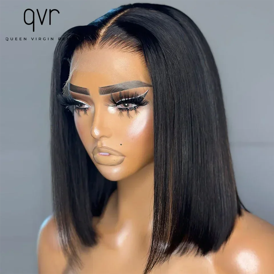 

QVR Short Straight Bob 13x4 Lace Frontal Bob Wig Human Hair Wig qvr Remy Glueless 180D Straight Bob Wig For Women Pre Plucked