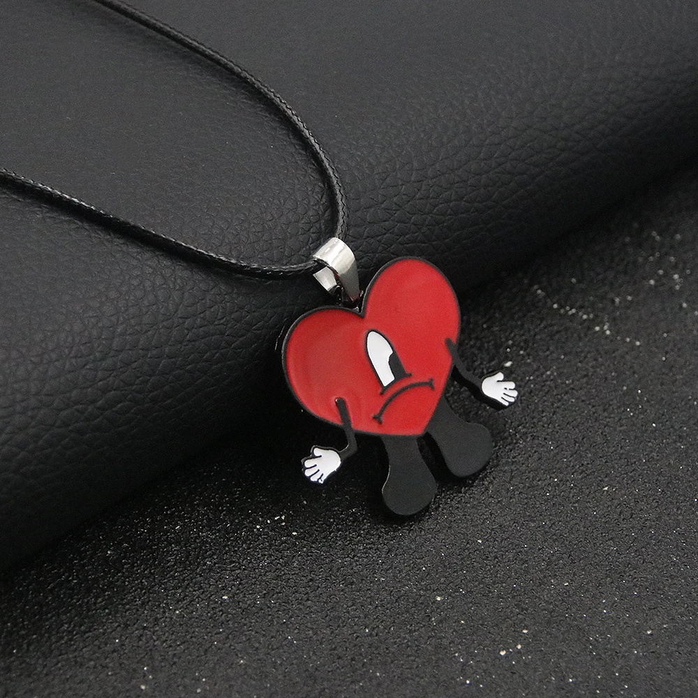 Rabbit Bad Bunny Pendant Necklace Fashion Heart Necklace Leather Chain for Women Men Jewelry Christmas Gift