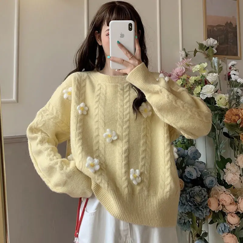 

Autumn and Winter 2025 Fashion New Women Elegant Sweet Fried Dough Twists Wool Knitted Pullover Warm Thickened Sweater Jumper