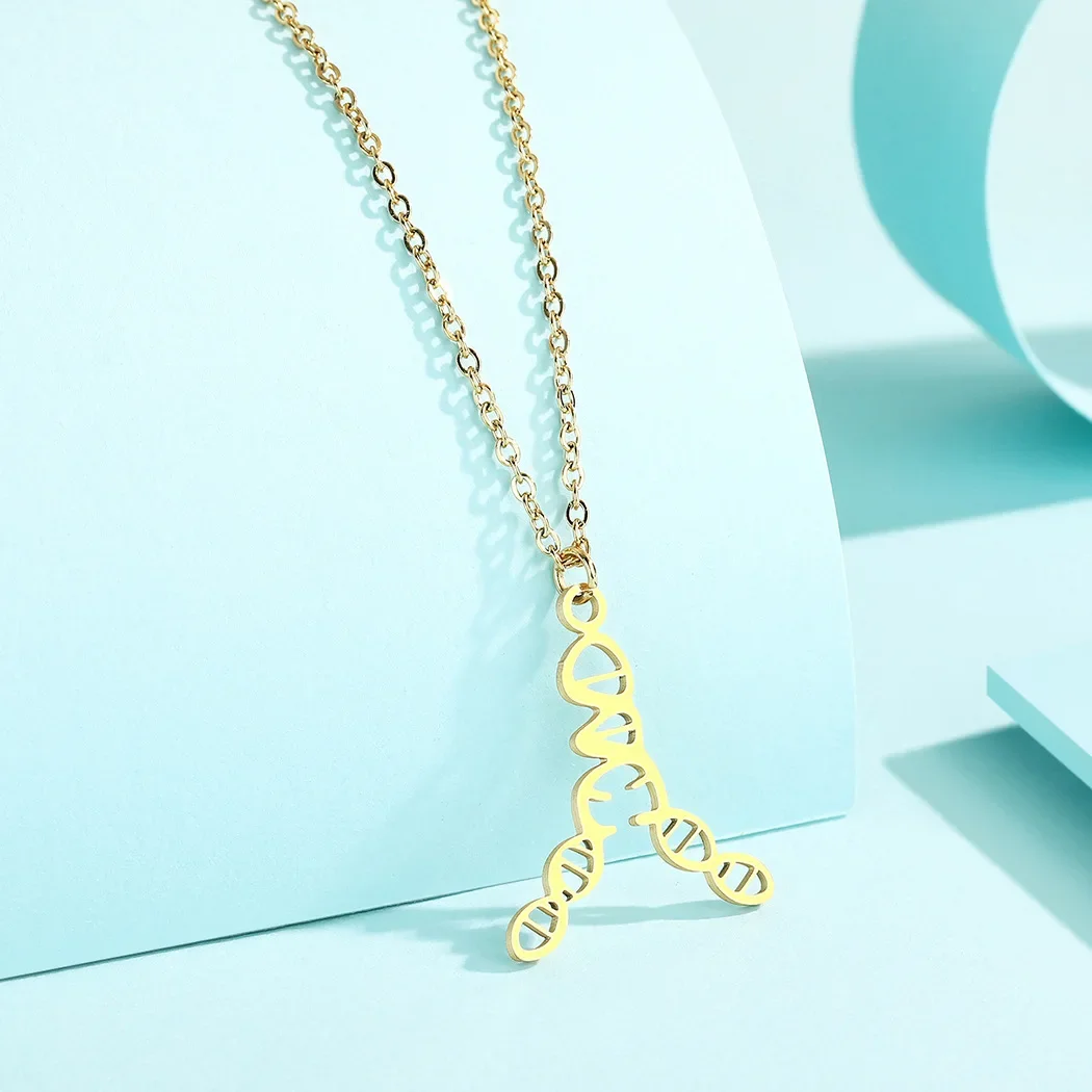 In Serotonin Molecule Pendant Necklace For Women Vintage Geometric Chemistry Stainless Steel Serotonin DNA Choker Jewelry Gifts