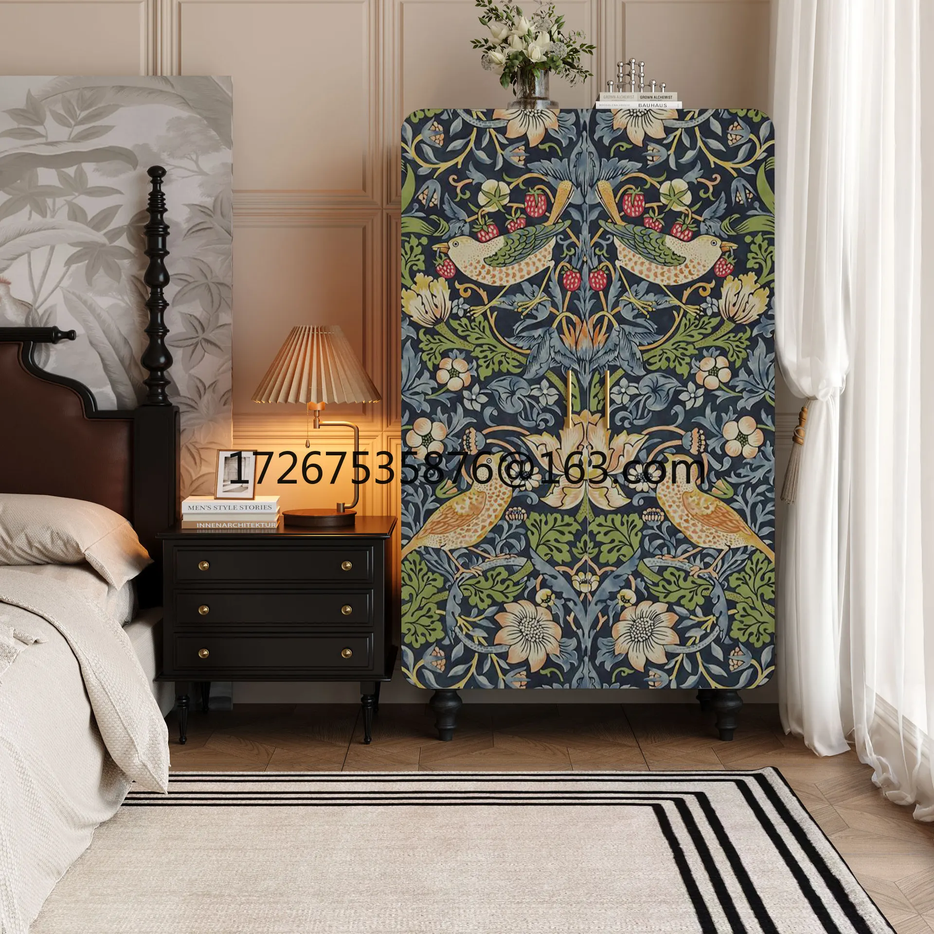 

Retro wardrobe, cloakroom, storage, clothes hanging cabinets, free installation, solid wood painted storage cabinets