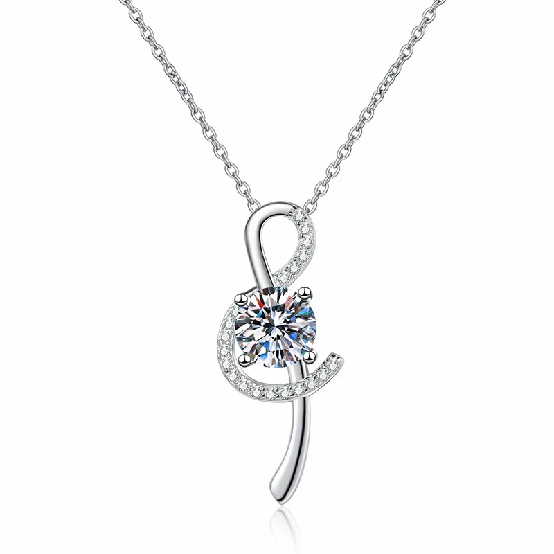 Luxury Fashion High-end High Quality S925 Sterling Sliver D Color 1 Carat Moissanite Diamond Music Note Necklace For Women Gift