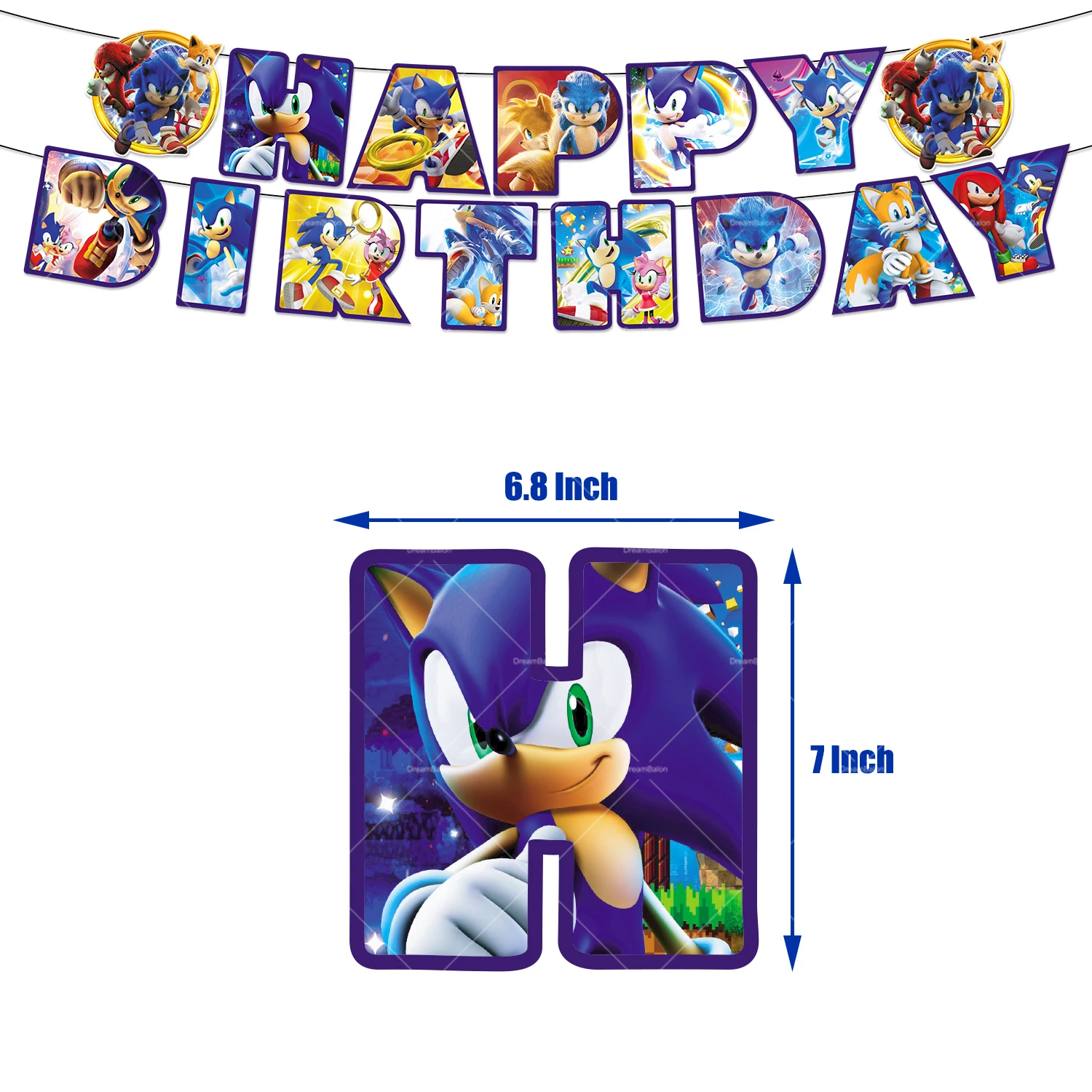 Sonic Balloons Happy Birthday Banner The Hedgehog Party Decoration Game Cake Topper Disposable Tableware Keychain Background Toy