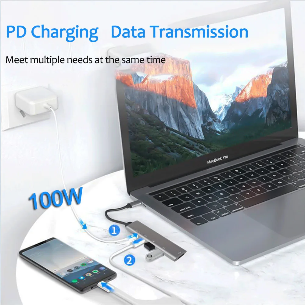 Eayburst USB C Hub 4K HDMI type c to USB 3.0 pd 100W Multiport Adapter Splitters for macbook Laptop Accessories 6 in 1 USB HUB