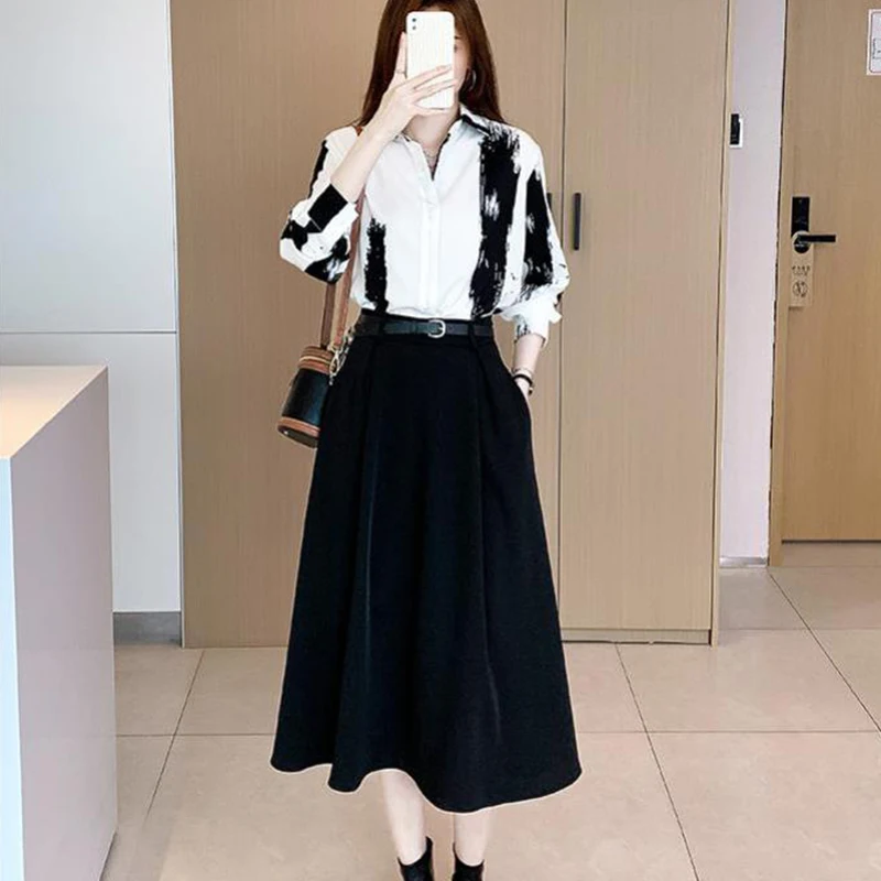 Women Spring Korean Loose Printing Office Lady Chiffon Polo-Neck Sleeveless All-match Shirts Ladies Fashion Appear Thin Tops