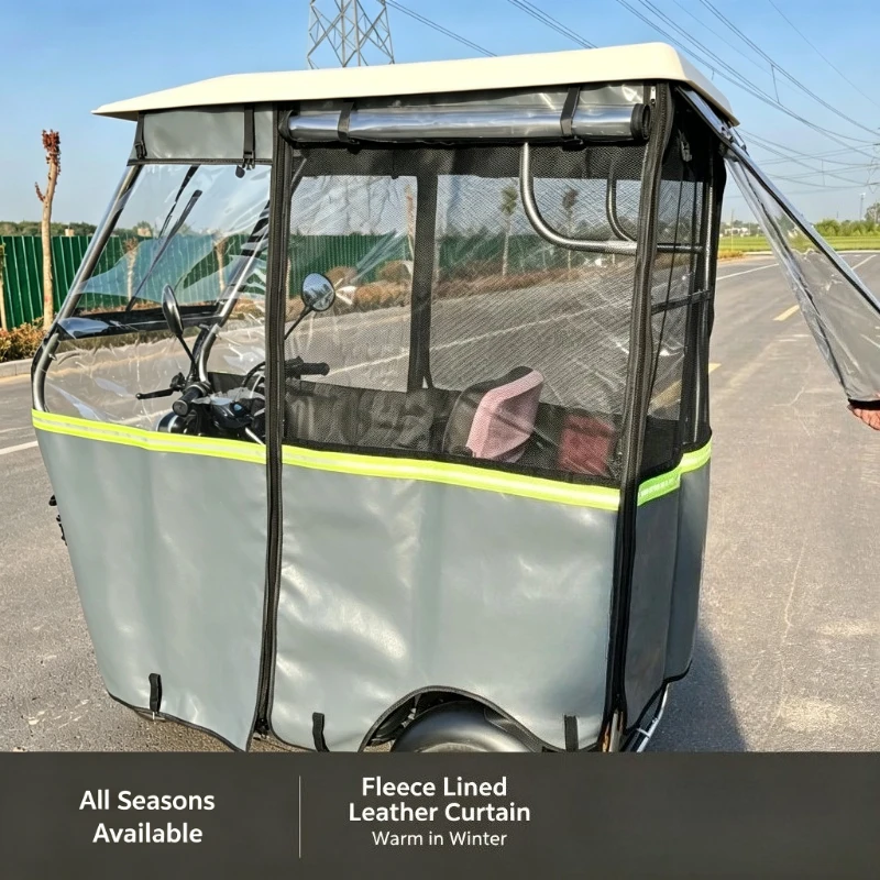 Stainless Steel Electric Tricycle Canopy 1.3*0.7m Waterproof Sunshade Shelter With Optional Rain Curtain Gauze view 5