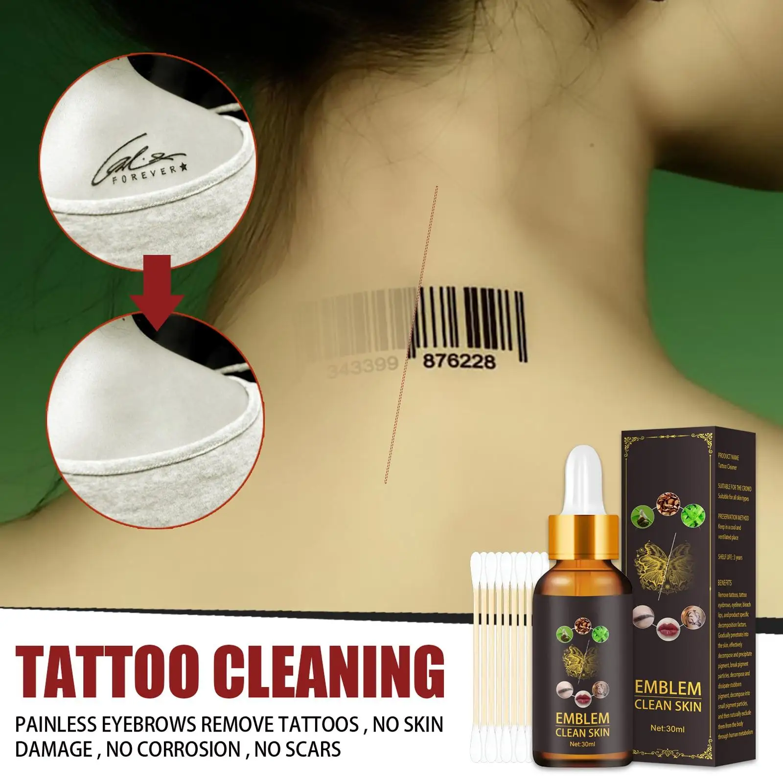 30ml Tattoos Removal Remover Moisturize Safe Cleaning for Eyebrow Print Line Skin