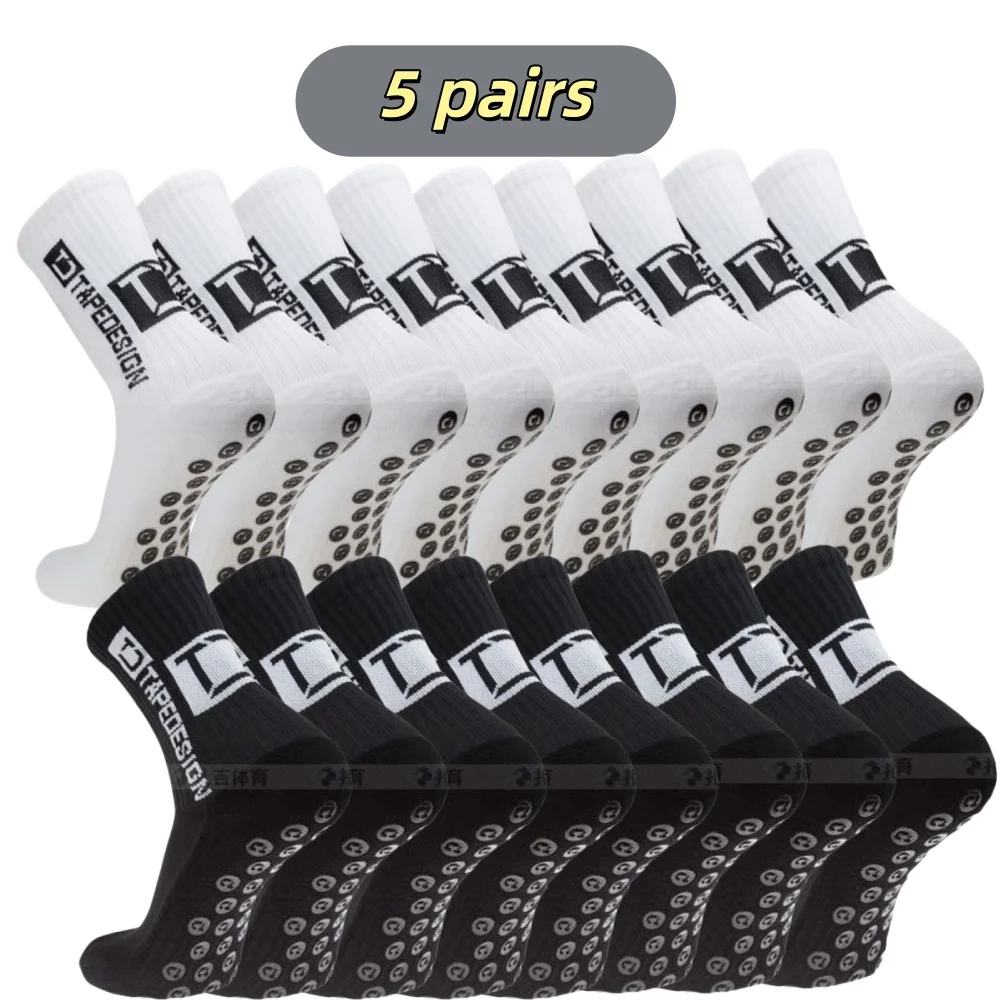 5Pairs/Lot New Football Socks Mid Calf Non-Slip Soccer Sport Cycling Sports Mens Sock EU38-45