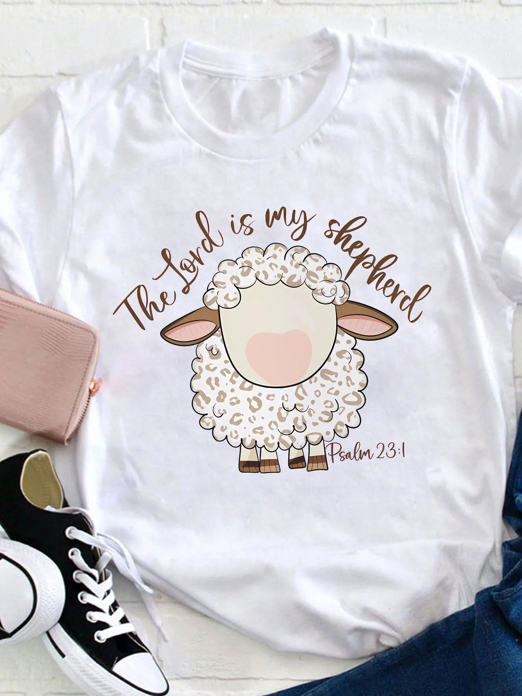 Gola redonda, leve e respirável para primavera, verão, outono", vestuário à base de fé |   Camiseta de ajuste relaxado |   Material elástico 0XL-4XL