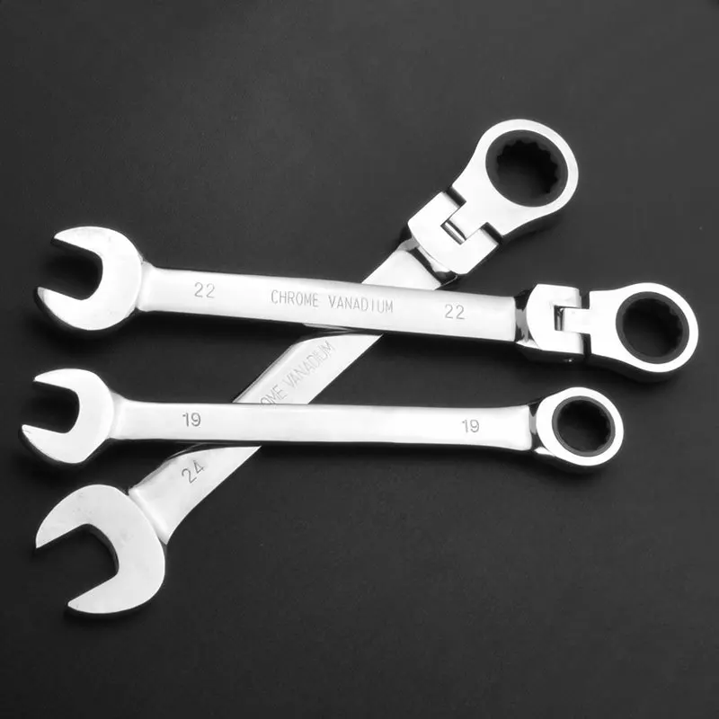 Jeu de clés à cliquet à tête flexible, kits de clés à extrémité combinée, outils manuels en acier au Chrome Vanadium, jeu de clés à cliquet