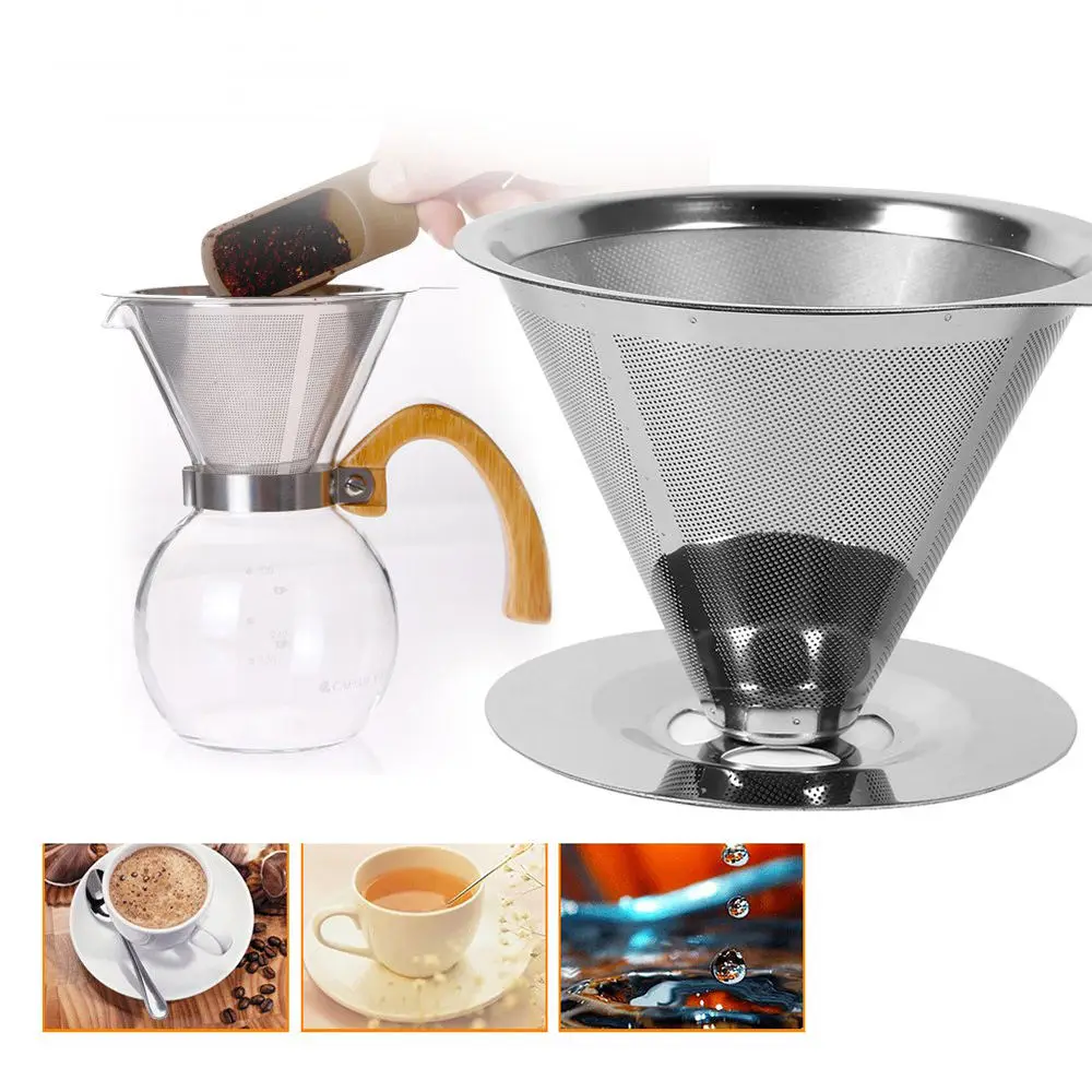 

Pour Over Coffee Maker Filter 800 Mesh Stainless Steel Reusable Dripper Cone Paperless Design Easy to Clean for Home Baristas