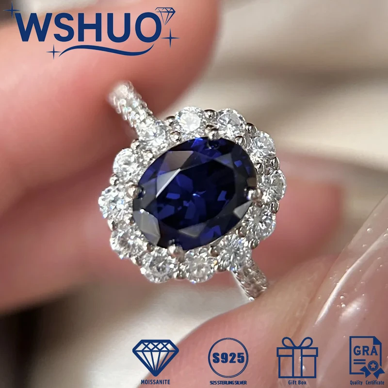 

2CT Oval Cut Blue High Carbon Diamond Ring for Women S925 Sterling Silver Ring Luxury Fine Jewelry Party Gift with Certificate