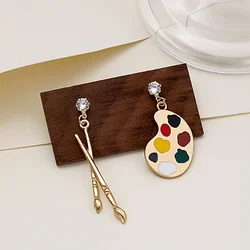 Jewellery Exaggerated Personality and Irregular Earrings Painter Brush Palette Drop Unique Artist Teacher for Artist