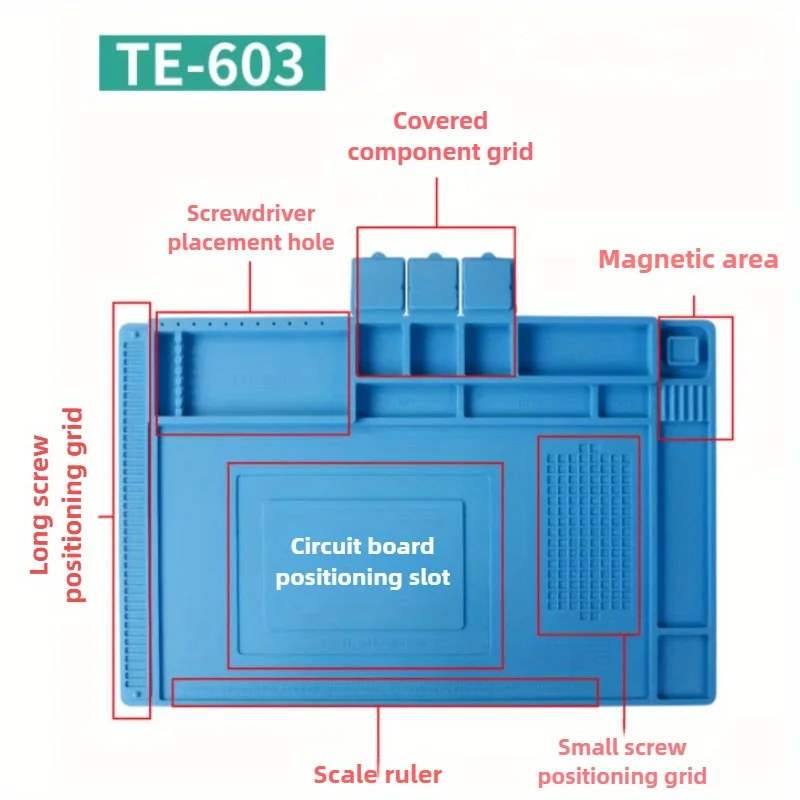 Picture 6: TE-614 Silicone Heat Insulation Repair Mat, Multi-Slot Anti-Slip Heat Resistant Workbench Pad for Phone Equipment Repair