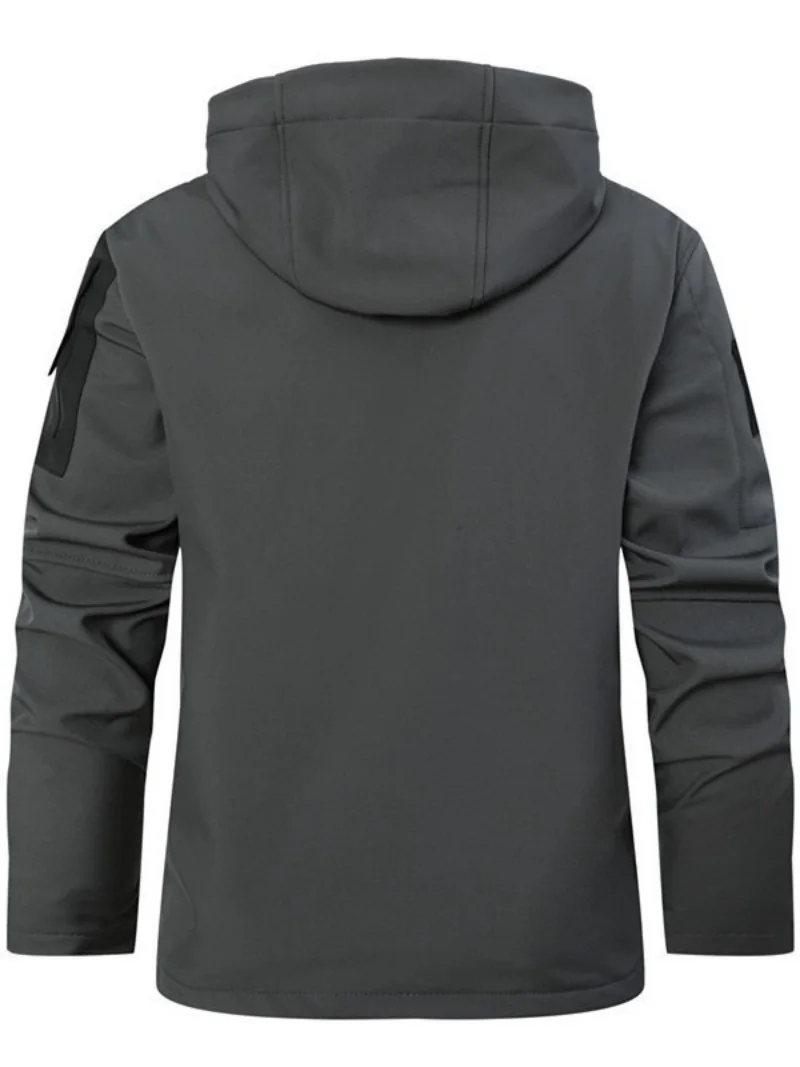Men's Tactical down Jacket Autumn Winter Shark Skin Soft Shell Fleece Windproof Zipper Hooded Outdoor Warm Casual Coat
