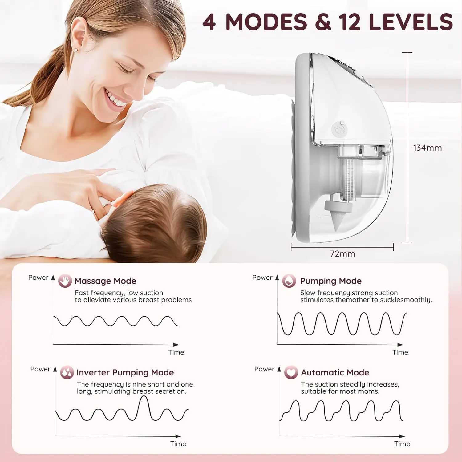 Elektryczny laktator do noszenia, bez użycia rąk, bez BPA, z opcjonalną podstawką z funkcją sterylizacji UV i ogrzewania, przenośny, bezprzewodowy laktator.