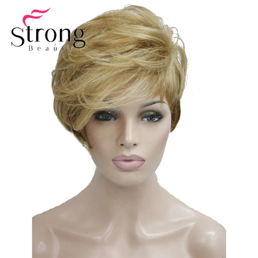 StrongBeauty Short Soft Asymmetrical Golden Blonde to Brown Ombre Wig heat freindy Full Synthetic wig COLOUR CHOICES