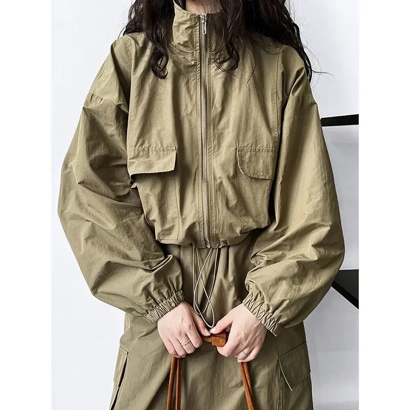 

Весенне-осенний комплект из свитшота с воротником на молнии и юбка с высокой талией для женщин 2025 г.