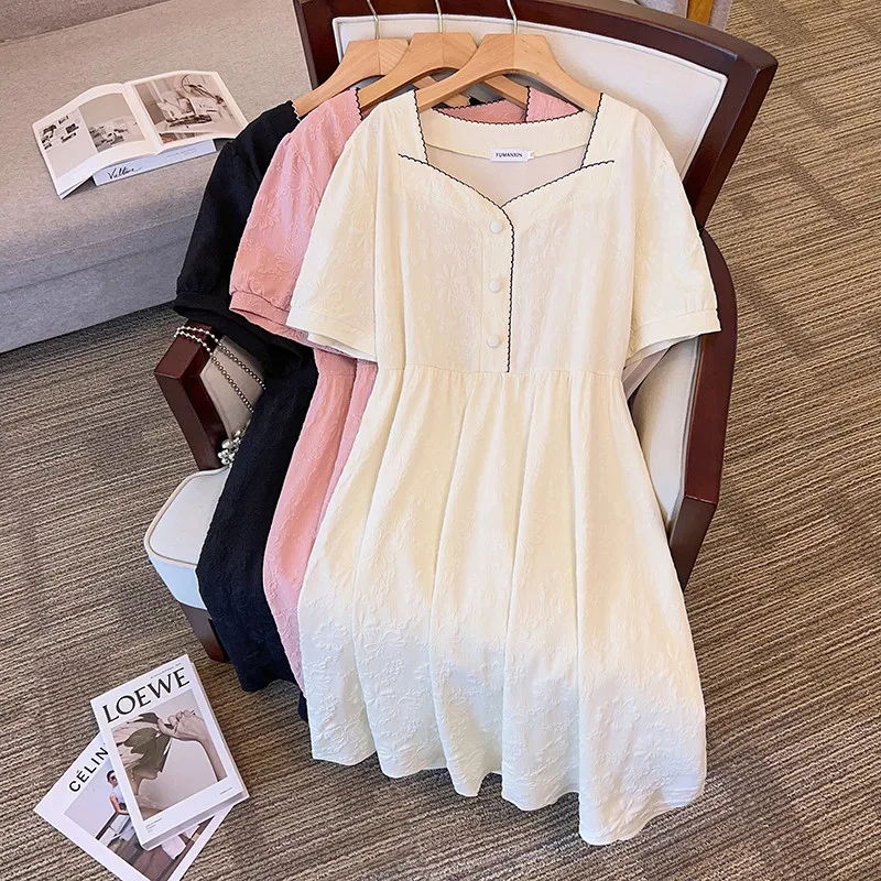 

155Kg Plus Size Women's Bust 170 Summer Loose Half Open Neck Dress Black Pink White 6XL 7XL 8XL 9XL 10XL 11XL