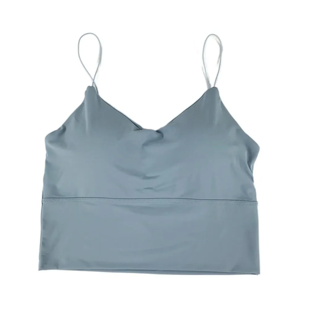 

Solid Color Ice Silk Tube Top Backless Design Chest Pads Wireless Bralette Thin Shoulder Straps Underwire Support Padded Bra Top
