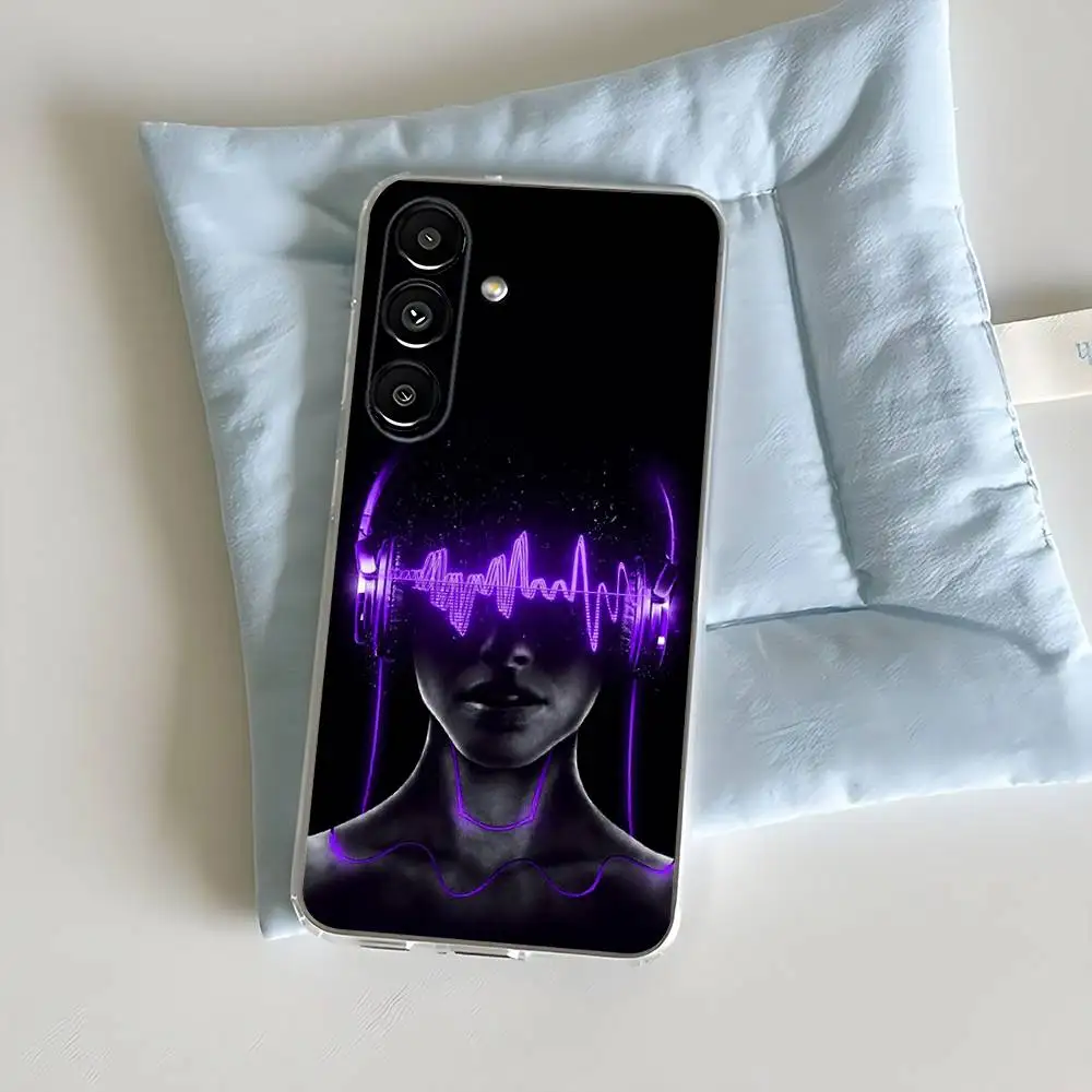 حافظة هاتف موسيقى DJ Mixer لهاتف سامسونج S30,23,21,22,20, FE lite,S10,9,8,7 PIus Note20 Ultra شفافة