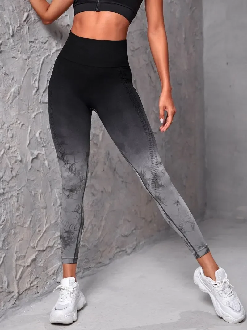 Pantaloni da yoga Leggings senza cuciture da donna Push Up Sport Fitness Jogging Vita alta Allenamento in palestra Scrunch Tie Dye Leggings da corsa