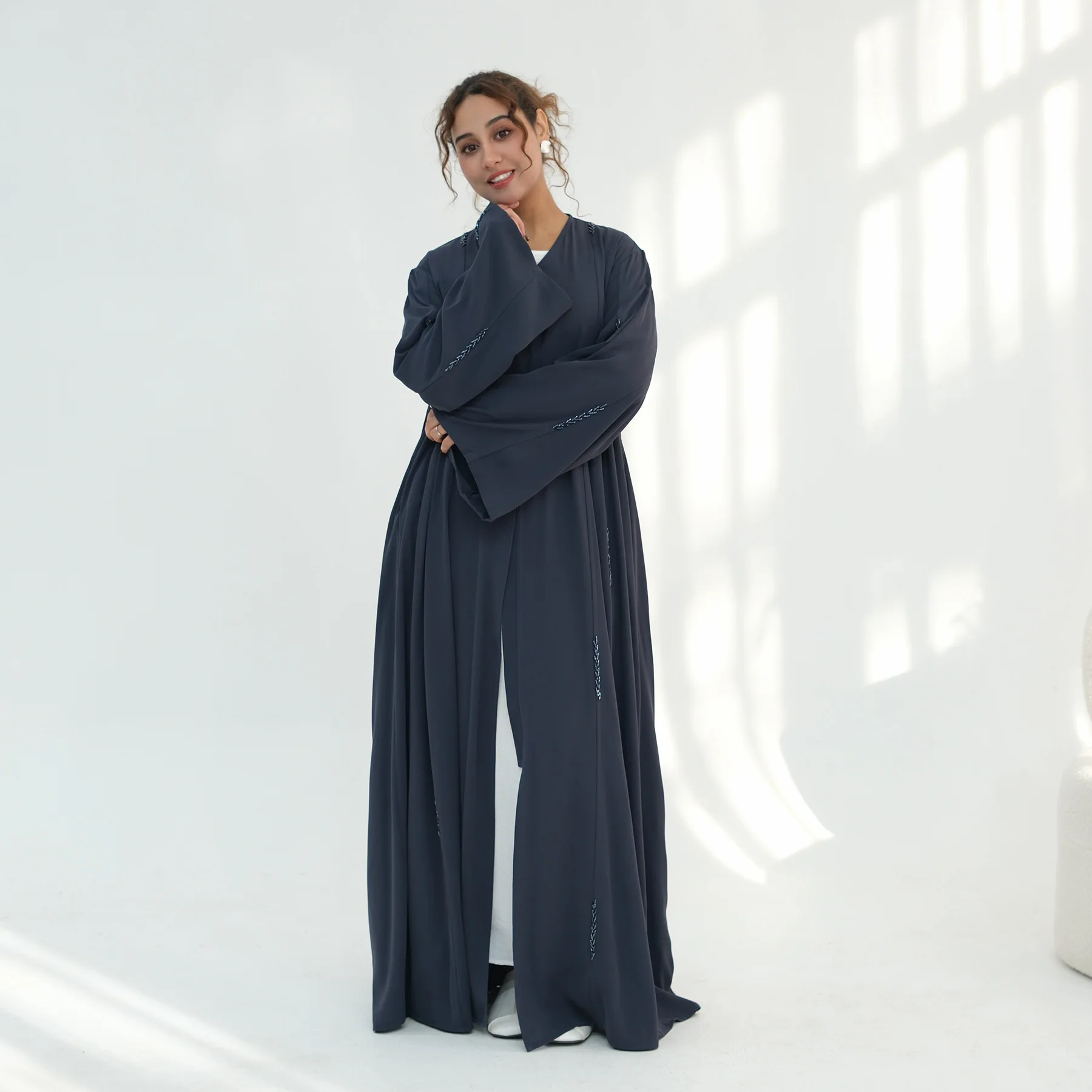 Dubai Perlen Abaya Türkei Kaftan für muslimische Frauen offene Kimono Strickjacke Kebaya Jalabiya bescheidene Islam Kleidung Robe Kaftan Arabisch