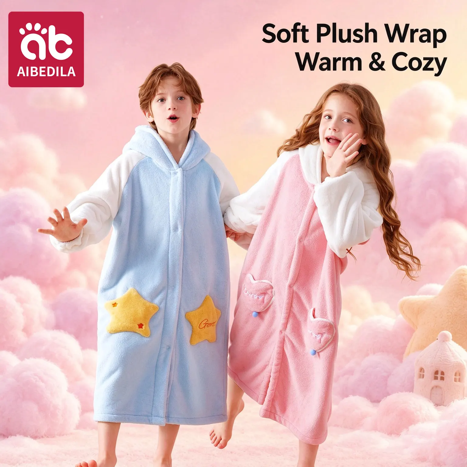 AIBEDILA Kids Cartoon Hooded Cape Soft Thick Wearable Coral Fleece Bath Towel for Boys Girls Winter Hooded Bathrobe