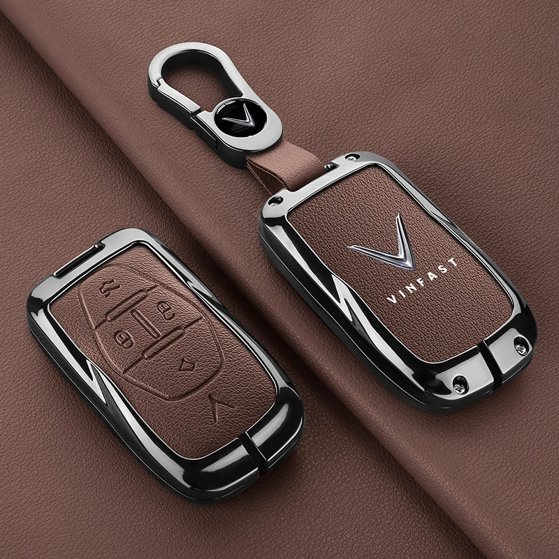 

Zinc Alloy Leather Car Key Case Fob Cover Protector Holder Shell For Vietnam VINFAST VF8 V3 6 7 5 A2.0 Auto Keychain Accessories