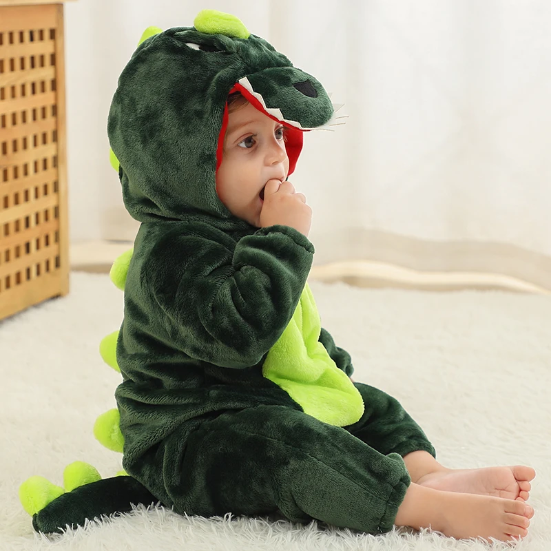 Toddler Boys Animal Rompers Kids Giraffe Dinosaur Kigurumi Pajamas Children\'s Winter Thick Flannel Jumpsuit Baby Zipper Clothes