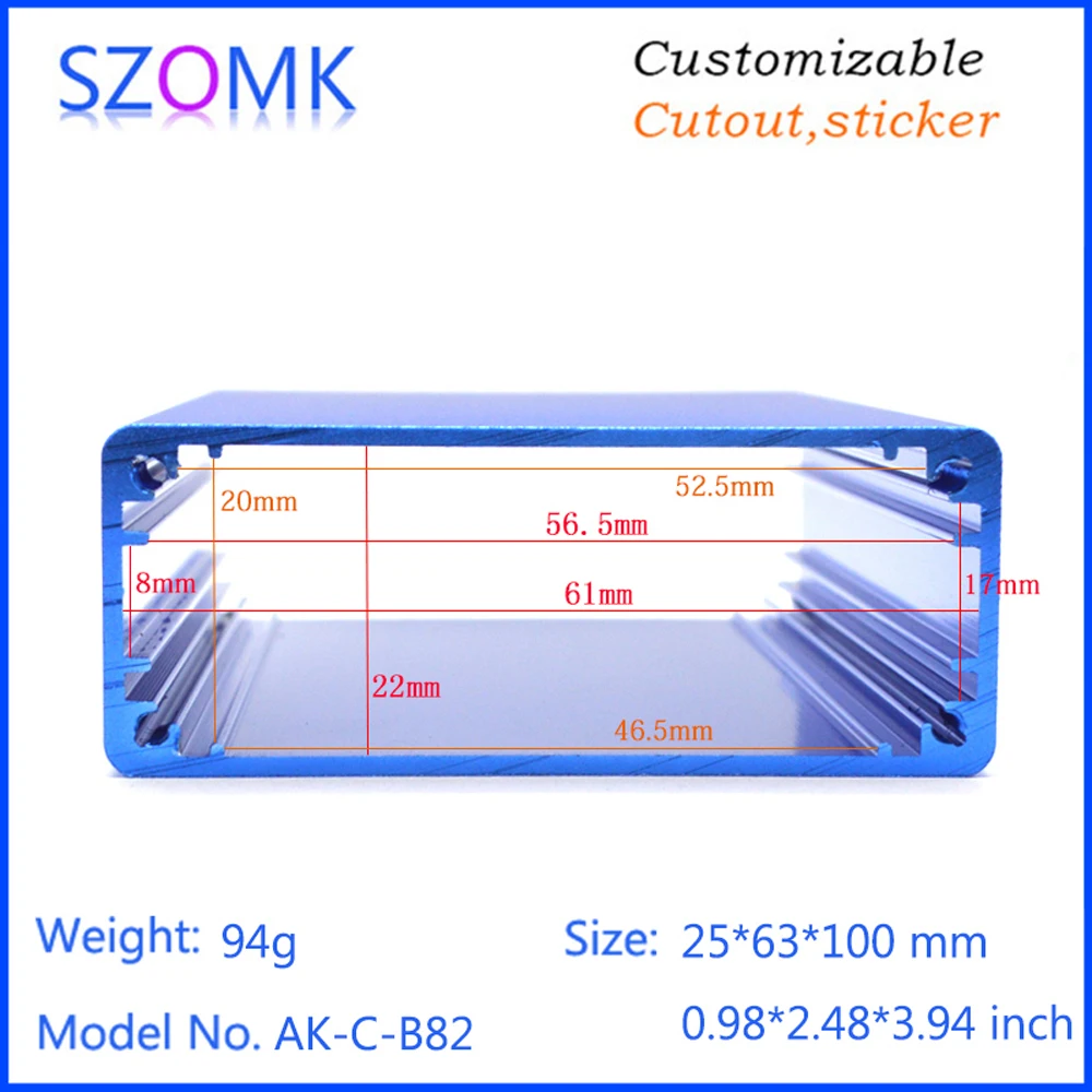 1Pcs25*63*100mm electronic case amplifier enclosure separated aluminum box enclosure silvery electronics aluminum case