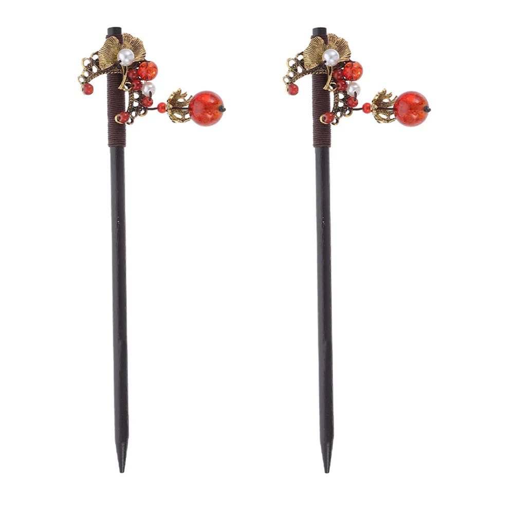 

2 Pcs Women Hair Accessory Tassel Stick Flower Fork Chopstick Retro Style Headdress Tassels
