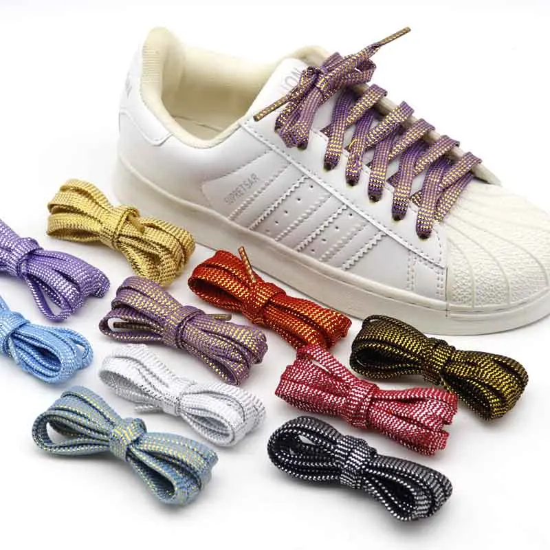 

Cool 0.7cm Two Colors Mixed Shiny Gold and Silver Thread Sport Sneakers Flat Shoelaces Bootlaces Shoe Laces Strings