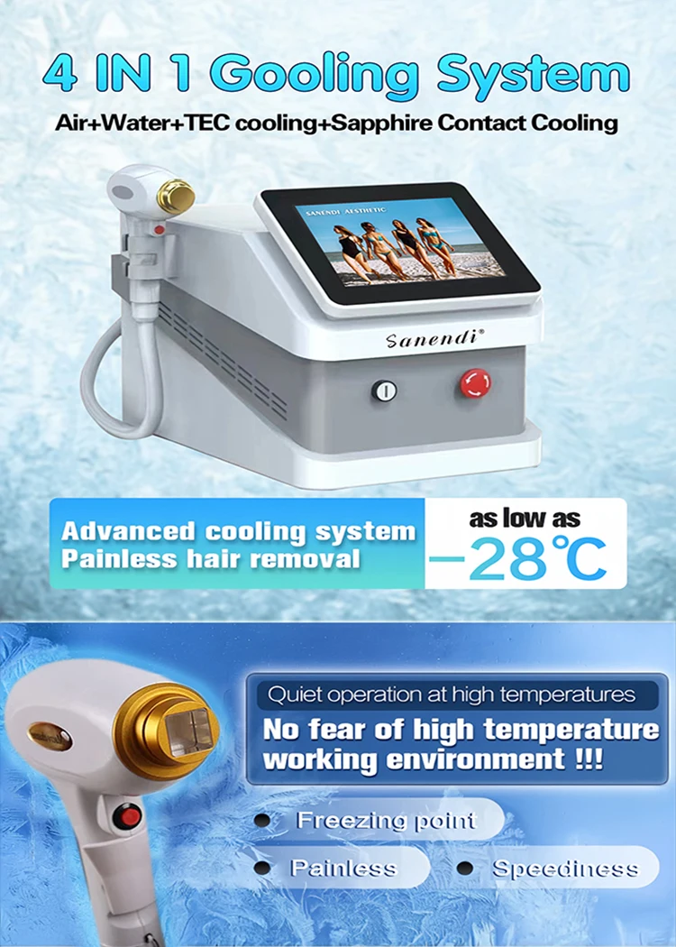 Painless 4 wavelength Diode Laser Hair Removal Machine 755 808 940 1064nm Facial Body Beauty depiladora laser