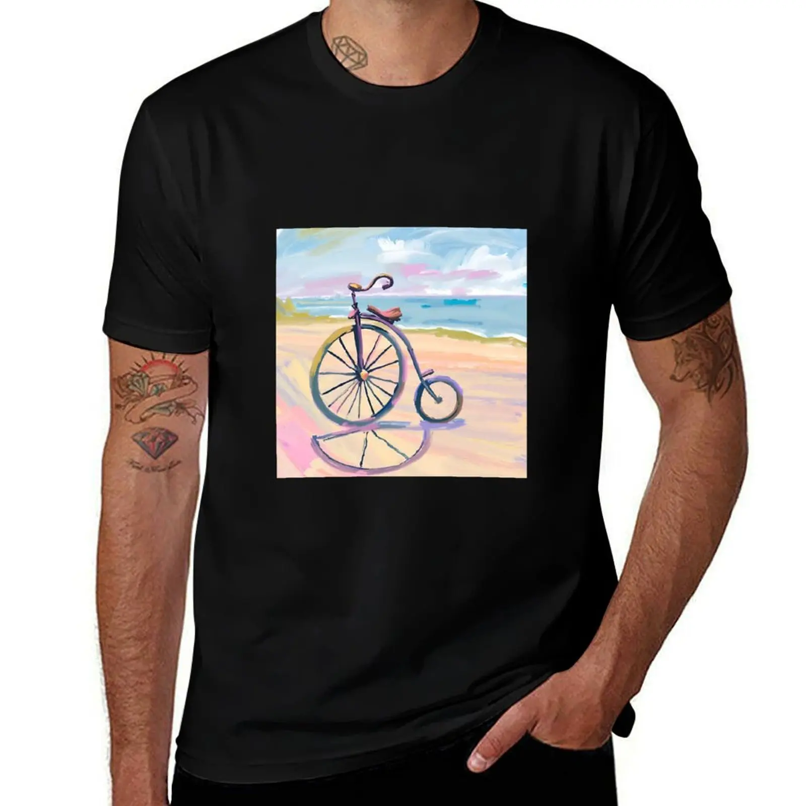 

Penny farthing bike parked at beach T-Shirt funny meme t-shirts blue lock sweat mens graphic t-shirts big and tall