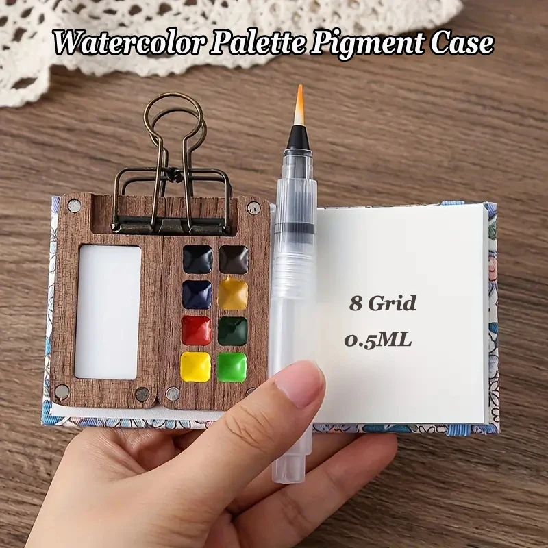 Watercolor Palette Pigment Case Wooden Tray Painting Mixing Travel Wood Pallet Sketchbook Storage Portable Holder Color Box