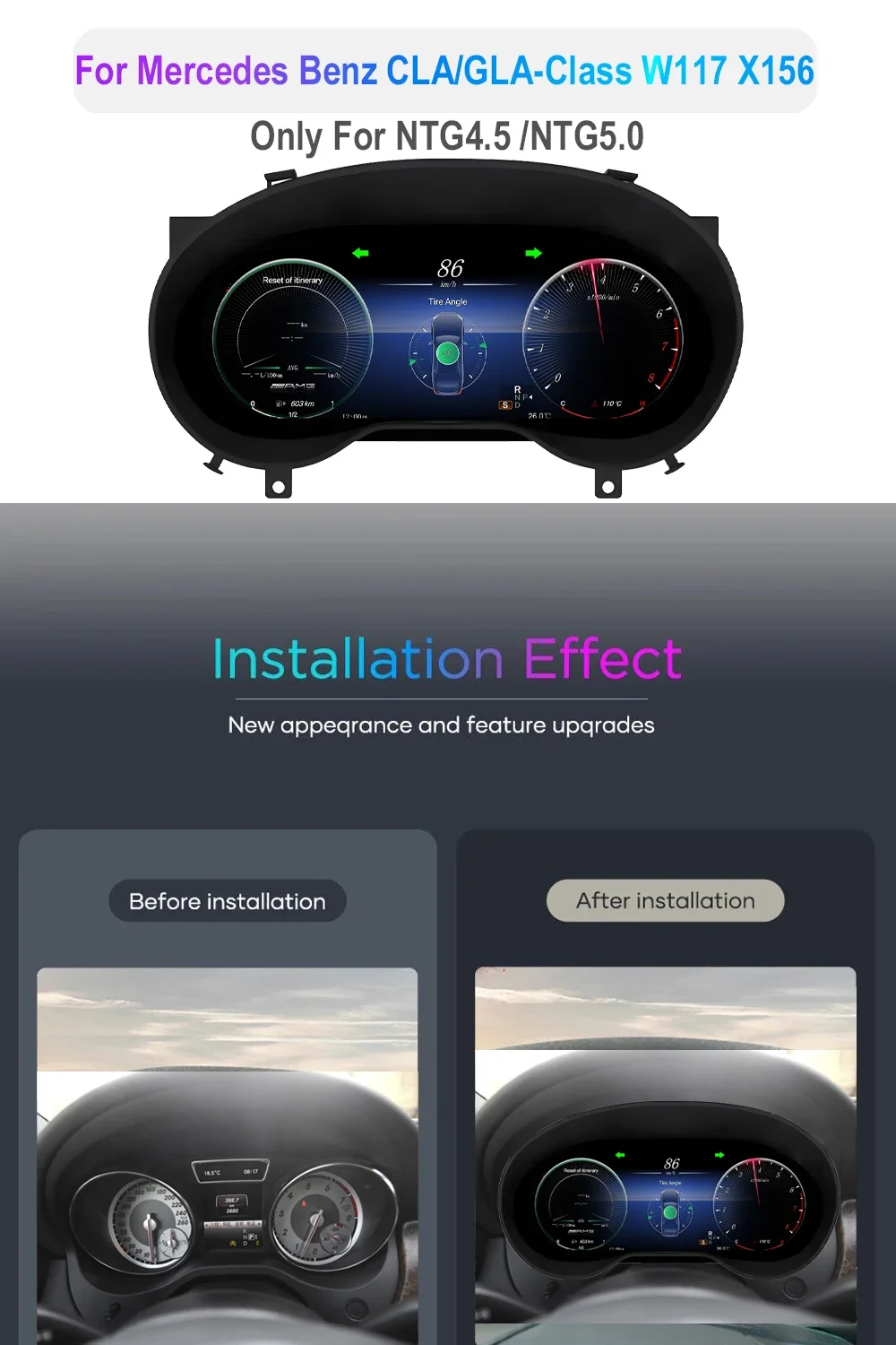 

Lcd Digital Dashboard Cluster For Mercedes Benz A C CLASS GLA CLA X156 W117 W176 W253 2014-2019 Ntg4.5 Ntg5 Cockpit Speedometer