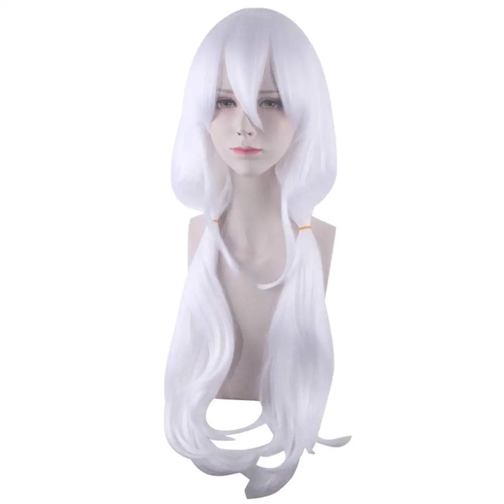 Peruca longa ondulada com franja para mulheres, peruca sintética, fantasia bonita de cosplay, cor branca, festa anime, Halloween