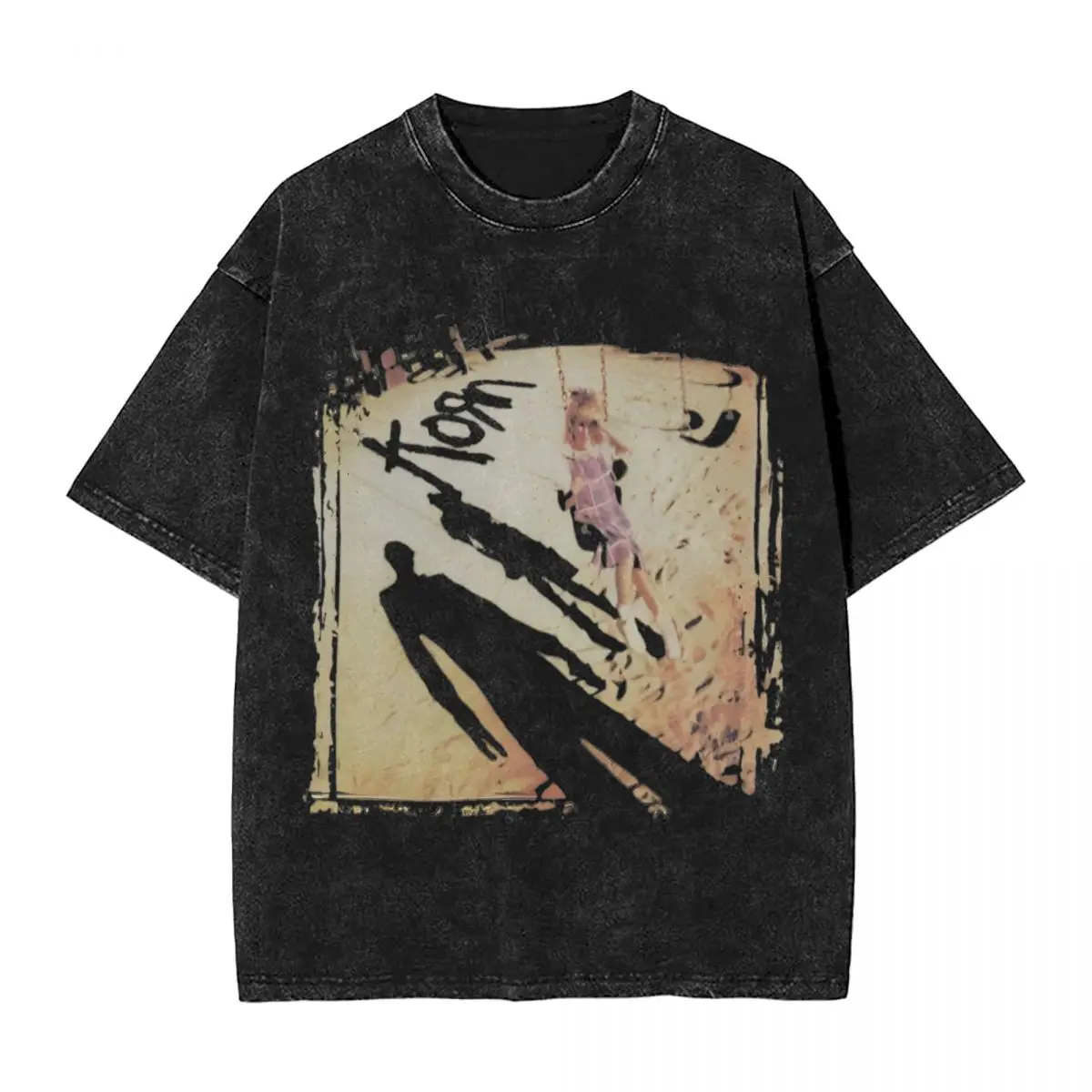 Shoots And Ladders Korn T Shirts Washed Short Sleeve Oversize T-Shirt Nu Metal Band Men Women Tops Streetwear Printed Tops Tees