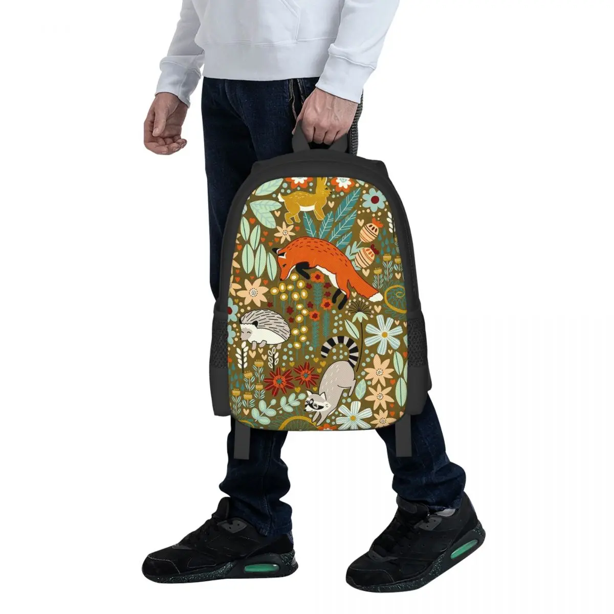 

Textured Woodland Pattern - On Brown Student Backpack School Bag Hiking Travel Daypack Boys Girls Fashion Bookbag Shoulder Bags