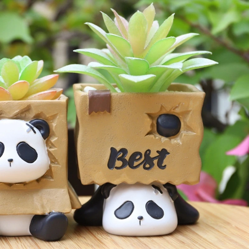 Lying Panda Shaped Hand-making Silicone Moulds for Succulent Planter Vase