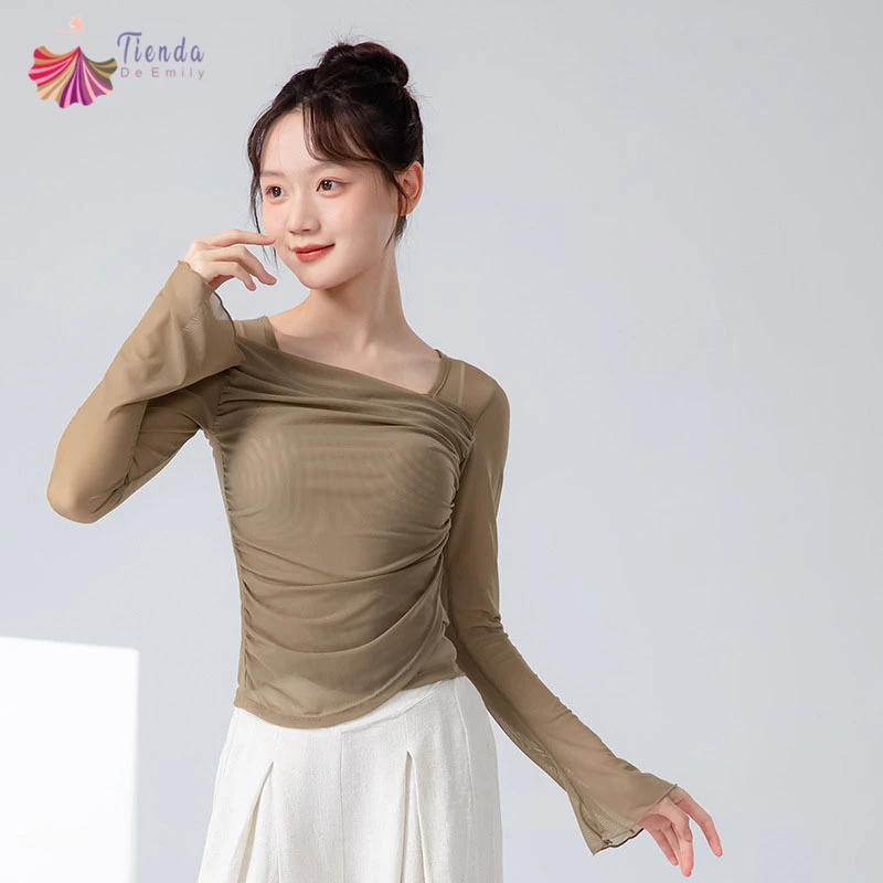 traje-de-danca-classica-topo-feminino-plissado-manga-alargada-camisa-gaze-malha-desempenho-moderno-pratica-chines-tule-dancewear-t
