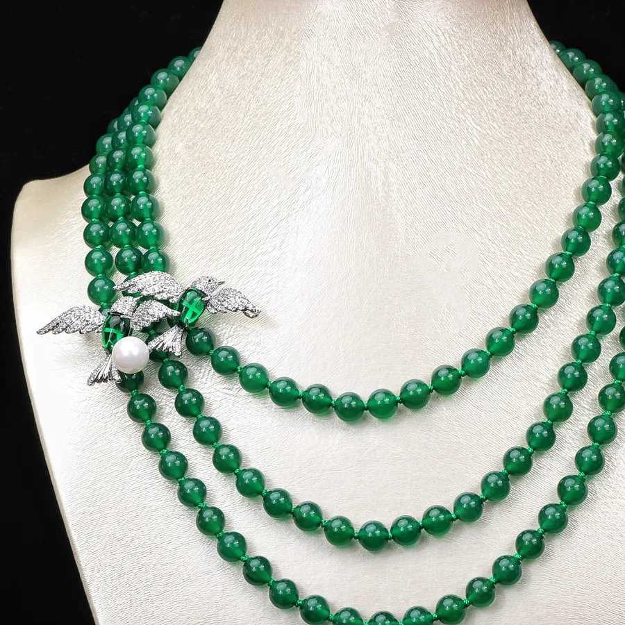 Imagem -05 - Green Jade Round Bird Broche Colar Atacado Beads Natural Linhas Fppj mm