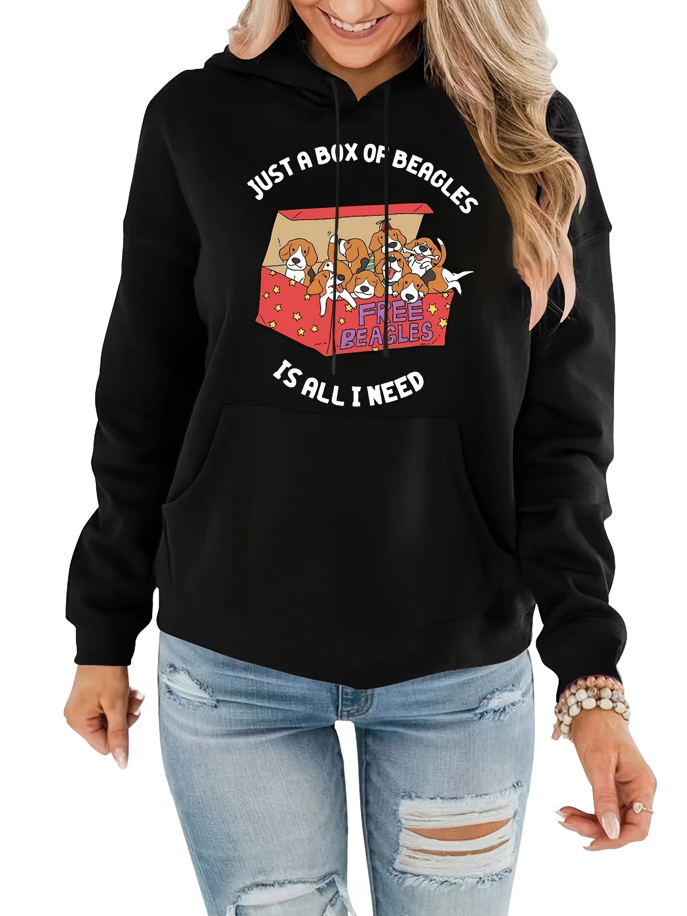 Damen-Kapuzenpullover, süßer Beagle-Hund, Design-Druck, 2025, neues Herbst- und Winter-Top mit Kapuze, langärmelig, Damen-Freizeitkleidung