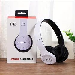 P47 Bluetooth 5.0 Wireless Headphone Foldable HIFI Stereo Bass Earphone Kid Helmet Gift With Mic USB Adaptor For iPhone Game